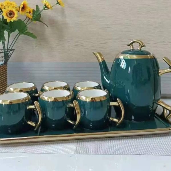 8pcs  Ceramic Teapot Coffee Cups Set With Tray