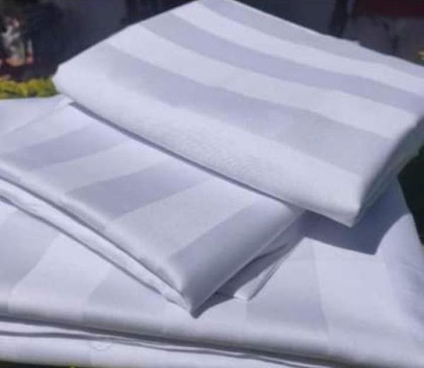 Plain White Striped Cotton Bed Sheets